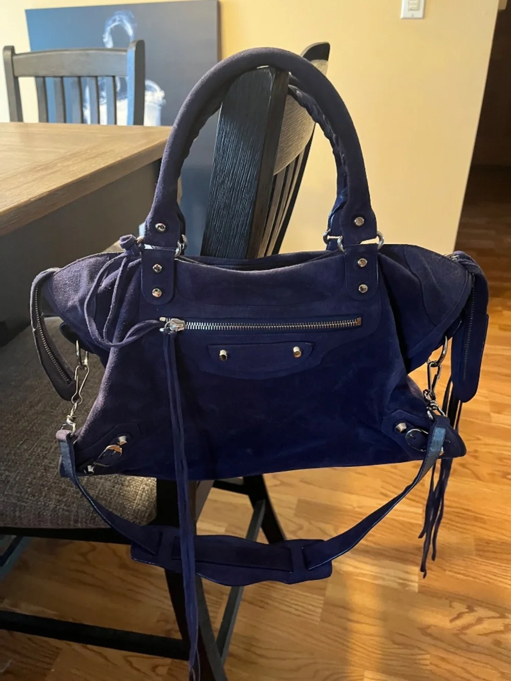 Balenciaga First Bag Suede Color Blue Nuit
